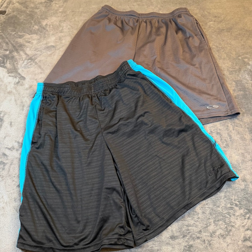 C9 by Champion Basketball Shorts Mens Large Black Gray Striped Athletic Set of 2
